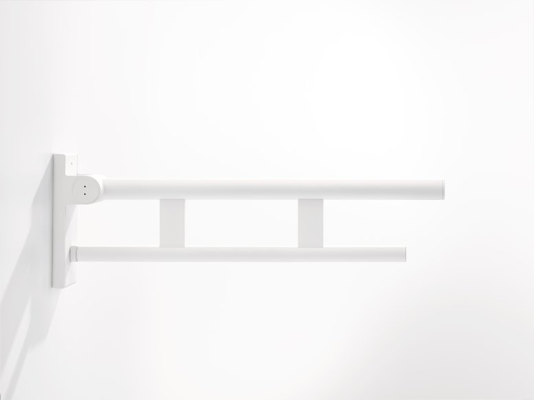 Folding support handle with two bars in the colour white matt stainless steel